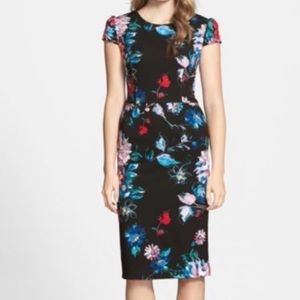 Betsey Johnson Floral Print Stretch Midi Dress